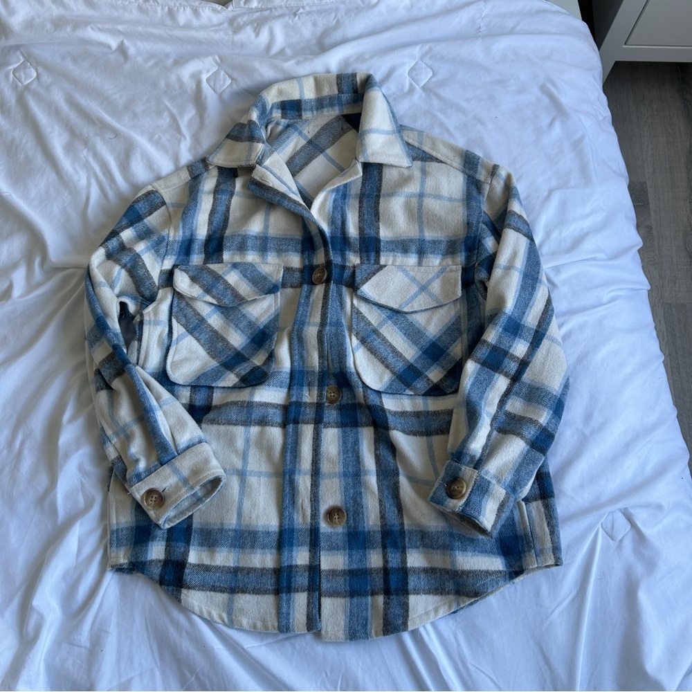 Blue & White Plaid Shirt Jacket